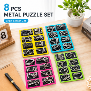 Rompecabezas entrelazados de Metal al por mayor, 8 Uds., anillos de desenredo <span class=keywords><strong>IQ</strong></span>, juguetes de rompecabezas chinos, juegos de entrenamiento lógico - Product Image 1