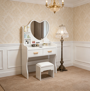 Mesa <span class=keywords><strong>de</strong></span> <span class=keywords><strong>Maquillaje</strong></span> en Forma <span class=keywords><strong>de</strong></span> Corazón en Oferta, con 2 Cajones <span class=keywords><strong>de</strong></span> Almacenamiento y Taburete, para Dormitorio o Apartamento <span class=keywords><strong>Pequeño</strong></span> - Product Image 6