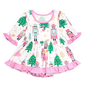 Conjunto de Ropa de Boutique para Niñas, Pijamas con Estampado de Cascanueces Navideños al por Mayor, Color Rosa - Product Image 6