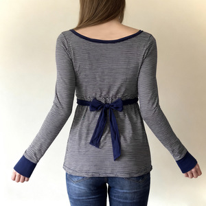 Camisa de Muñeca con Botones a Rayas y Ribete de Encaje Tejido Estilo <span class=keywords><strong>Cyber</strong></span> <span class=keywords><strong>Y2K</strong></span>, Top Versátil de Manga Larga con Cuello en V y Cintura Alta con Lazo - Product Image 3