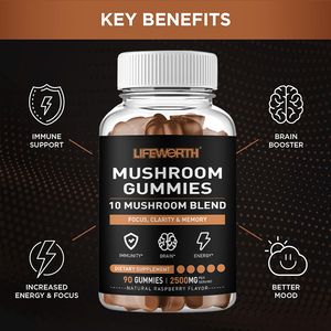 LIFEWORTH suplemen dukungan kekebalan tubuh penguat otak dewasa 10-Blended permen karet jamur kompleks surai Turki ekor <span class=keywords><strong>Cordyceps</strong></span> - Product Image 2