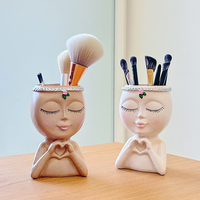 Porte-pinceaux de maquillage en résine, motif fille aux yeux fermés, organiseur de cosmétiques, pot à crayons et stylos pour coiffeuse, décoration de bureau, pot de fleurs, vase