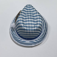 Chapeau Fedora bavarois personnalisé avec logo, chapeau Fedora bleu et blanc à carreaux avec plume