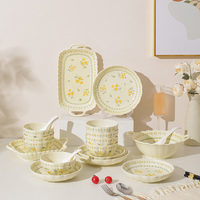 Ensemble de vaisselle en céramique moderne simple Vaisselle sous glaçure pour micro-ondes pour usage domestique comprenant des bols de riz assiettes jetables