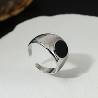 Bague Éternité en Argent Sterling 925 Plaqué Rhodium avec Agate Noire Naturelle Sertie en Bezel, Bijou Tendance Inoxydable