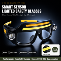 Lunettes de sécurité multi-lumières avec lampe frontale rechargeable, lunettes de protection lumineuses pour le travail nocturne en extérieur, la course à pied et la pêche