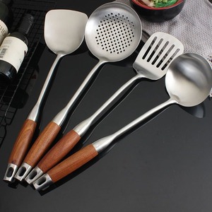 Stainless Steel Spatula Set 4 Piece Wood Handle Kitchen Utensils For Stir Fry Soup Strainer Frying Cooking Tools - Product Image 1