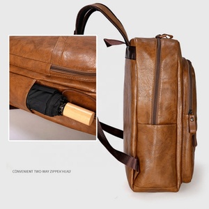 Wholesale Custom Pu Soft Leather Zipper Student Schoolbag Outdoor Business Sports Travel Computer Men's <b>Backpack</b> - Product Image 6