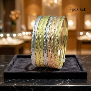 Juego de 7 Brazaletes de Moda para Mujer, Chapados en Oro de 3 Tonos, Joyería Tricolor Multitono, Venta al Por Mayor - Product Image 5