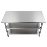 Table de travail de cuisine double couche en acier inoxydable robuste pour la préparation, l'assemblage, l'emballage et la distribution des aliments, usage commercial et traiteur