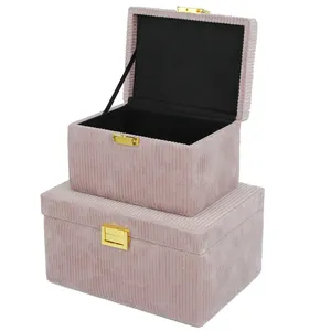 Simple Pink Corduroy Gift Box Set Packaging Jewelry