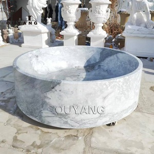 <span class=keywords><strong>Baignoire</strong></span> autoportante ovale en pierre de style européen QUYANG, en marbre beige naturel poli, pour la vente - Product Image 2