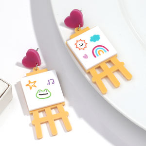 厂家价格高品质可爱彩虹爱心亚克力吊板女耳环 - Product Image 3