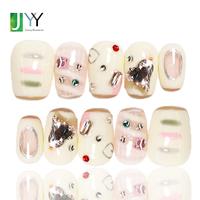 Ensemble d'ongles en gel 3D personnalisés à étiquette privée, peints à la main, avec diamants et strass, faux ongles de luxe en acrylique