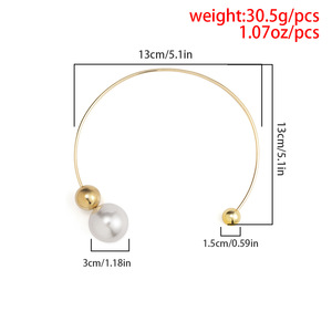 Geometric Asymmetric Bead <strong>Collar</strong> Cool Style <strong>Metal</strong> Round Large Pearl Bead Opening <strong>Collar</strong> - Product Image 5