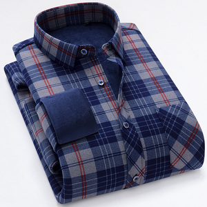 Autumn <strong>Winter</strong> New Plaid <strong>Shirt</strong> with Fleece Lining, Thickened, Business Casual, Non-Iron <strong>Shirt</strong> with Elastic, Middle-Aged and Elder - Product Image 4