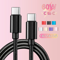 Câble de charge tressé 1M 2M 60W Type C vers Type C pour Phone15, câble de charge rapide pour iPhone 15, câbles USB C en nylon C2C