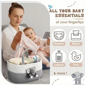 Panier de <span class=keywords><strong>rangement</strong></span> portable convertible pour couches de bébé, organisateur de couches pour maman, sac fourre-tout en corde de coton, prix de gros - Product Image 6