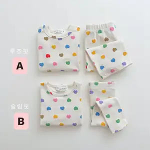 2023 New Autumn Little Girls Colorful Love Home Furnishing 2-Piece Set Baby Girls Clothes Set Unisex Kids Pajamas Soft Wear