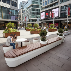 ชุดโต๊ะม้านั่งกลางแจ้ง GRC แข็งแรงทนทานทันสมัยและไม้สัก สำหรับพื้นที่สาธารณะ ลานพักผ่อนเชิงพาณิชย์-4 ที่นั่ง - Product Image 1