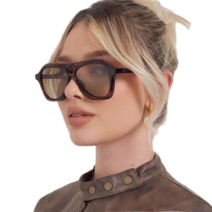 Lunettes de soleil vintage 2026 à double pont avec logo personnalisé, motif léopard, protection UV400, monture carrée plate pour hommes et femmes - Product Image 1