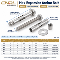 RuiLi GB/T 22795-2008 Boulon d'ancrage à expansion à tête hexagonale en acier inoxydable 304 A2-70 M6-M16 Fixations pour béton Usine