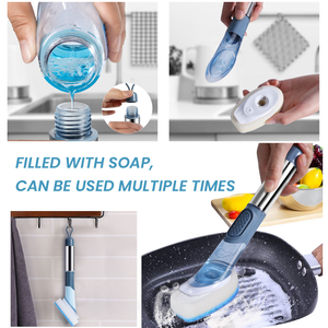 Masthome Smart Kitchen Cleaning <strong>Tools</strong> Long Handle Pan Pot Sponge PP Tpr Bristle Dish Washing Cleaning Brush With Soap Dispenser - Product Image 4