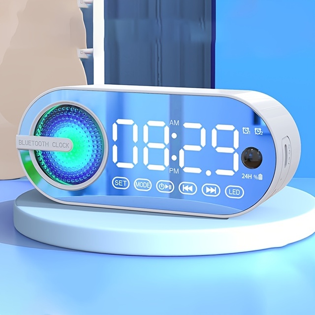 Wireless Speaker Small Stereo With Clock and Alarm Clock With Human Body Sensing Home Outdoor Portable Mini High Volume Small 3d