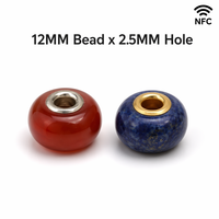 Perle NFC 12 mm, perle à grand trou 2,5 mm, mini-étiquette NFC intelligente pour bracelet en cordon épais et souple, pour usage hôtelier et URL