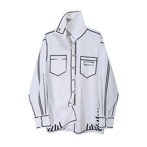 Phụ Nữ Hàn Quốc <span class=keywords><strong>3D</strong></span> Dệt Kim Dài Tay Áo Lỏng Tương Phản Màu Sắc In Đứng Nút Chia Doanh Ve Áo Áo Mùa Xuân Mùa Hè Mùa Đông - Product Image 1