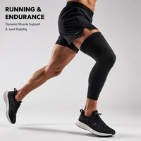 Manchon de compression long pour le genou, personnalisable avec logo, rouge et noir, pour le sport (course, basketball et fitness) - Vente en gros pour Noël