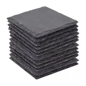 Benutzer definierte wunderschöne Getränk Bar Küche schwarz rutsch feste Gravur Getränk Schiefer Stein Bulk Untersetzer Set Bulk Square Slate Cup Untersetzer