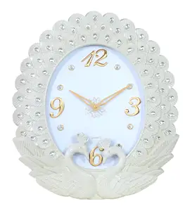 Reloj grande ovalado de pavo real, decoración para el hogar, 18,5''