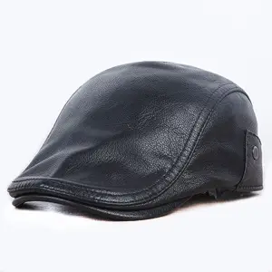 Béret en cuir pour hommes, style business, boina hombre, chapeaux d'hiver en cuir véritable, pare-brise, casquette de baseball pour hommes, vente en gros