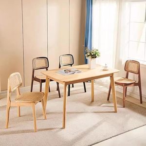 Juego de 2 sillas de comedor de ratán, sillas de cocina de madera con respaldo de caña, marco de madera de caucho, sillas laterales tapizadas de lino para comedor - Product Image 4