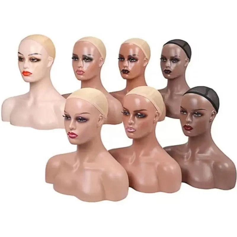 1.4kg cheveux perruque écharpe chapeau accessoires modèle tête mat doré couleur peau présentoir Double épaule PP Mannequin tête