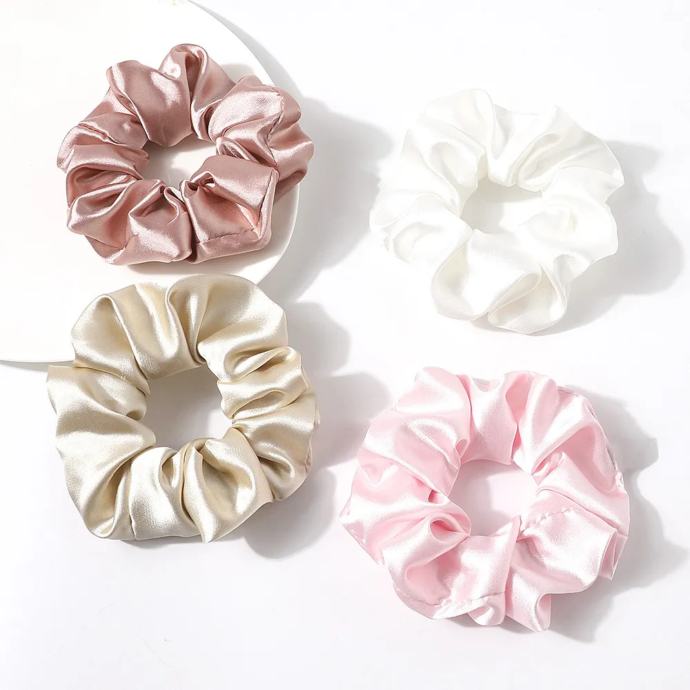 Veijer 4 Color Plain Big Size Pastel Silk Hair Scrunchies Lady Pink Lovers Satin Scrunchie