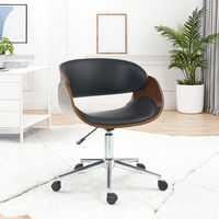 Chaise de bureau pivotante en cuir de style moderne avec cadre en bois, hauteur réglable, chaise de bureau confortable pour un usage domestique