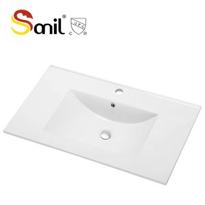 Lavabo de Cerámica Blanco Delgado de 800 mm con Certificación CUPC, Lavabo Moderno para Baño con Acabado Brillante - Product Image 1