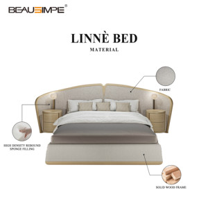 Marco de cama de tamaño king de lujo personalizable Linne, tela suave de alta calidad, diseño italiano moderno para villas silenciosas, muebles para el hogar - Product Image 4