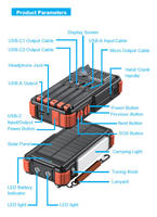 Banco de Energía Solar de 20000mAh con Radio FM, Manivela, Cargador Portátil para Exteriores, Altavoz Impermeable, Alarma SOS y Luz LED
