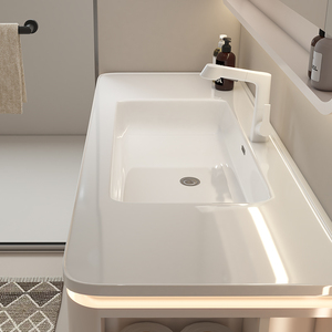 Armoire de salle de bain de luxe à coins arrondis, armoire à miroir intelligente, comptoir blanc, lavabo à coins arrondis - Product Image 2