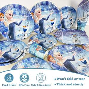 Vaisselle de fête sur <span class=keywords><strong>le</strong></span> thème de <span class=keywords><strong>la</strong></span> Reine des neiges, Elsa et Anna, assiettes en papier, gobelets, serviettes, vaisselle, décoration d'anniversaire pour enfants - Product Image 4