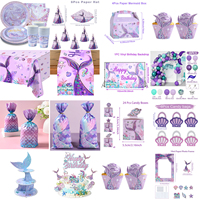Ensemble de Décorations Personnalisables La Petite Sirène « Joyeux Anniversaire » Assiettes en Carton Jetables Cake Topper Bannières Toile de Fond Fête de Bébé