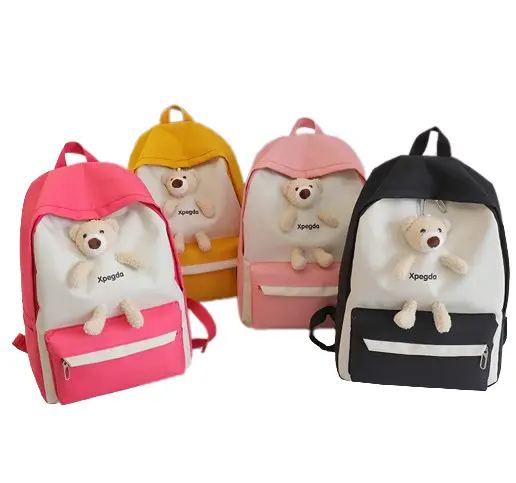 New Korean style student girl shoulder f backpack cartoon cute bear 20L canvas large capacity travel backpack
