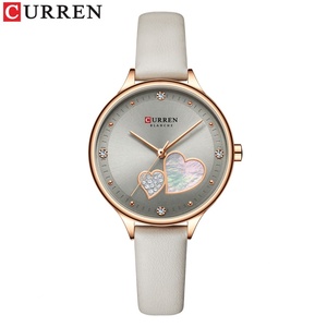 Reloj de Cuarzo para Mujer Curren 9077, Correa de Cuero Genuino, Diseño Bonito, Resistente al Agua 3Bar, Estampado de Corazón con Incrustaciones de Diamantes - Product Image 2