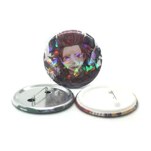 Broche de botão holograma personalizado, emblema de botão holográfico barato de desenho animado da vograce