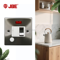 Unidad de Conexión con Interruptor y Fusible de Ángulo Recto Estándar Británico 13A/5A/3A, Toma de Corriente Neon Flex, Interruptor de Acero Inoxidable para el Hogar, 86mm, IP20