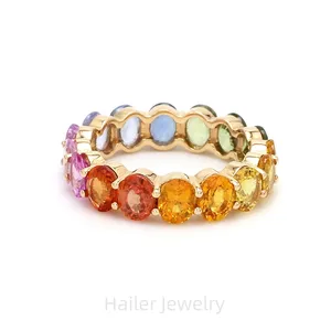 Hailer joyas 4x5mm 10k 14k 18k 925 silver fashion stack gemstone sapphire wedding oval shaped gold plated ring band