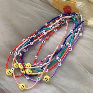 Venta caliente hecho a mano colorido semilla cuentas gargantilla lindo corazón sonrisa cara cuentas encanto collares para niñas - Product Image 2